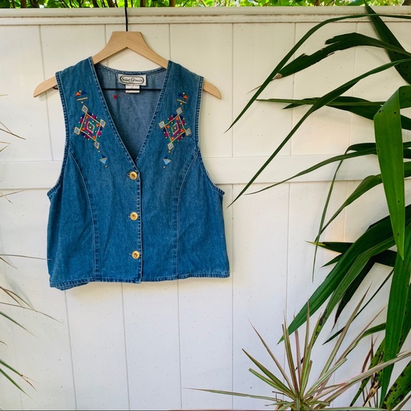 vintage vsco 90s denim funky hippy gold aztec vest - Picture 6 of 6